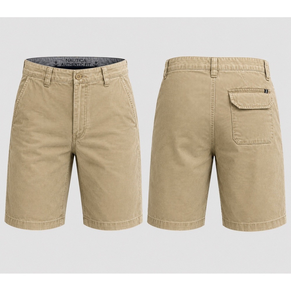 Nautica Shorts Mens 34 MICROSTRIPE TAN Classic Fit BOARD DRAWSTING  Stretch